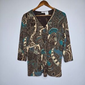 VTG Y2K East 5th Babydoll Top 1X Brown Paisley Faux Wrap Boho Indie Egypt Fairy